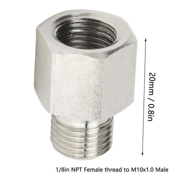 Trykmåler Sender Adapter Lækagesikker Rustfrit Stål 1/8in NPT Hun til M10x1.0 Han Adapter med Pakning