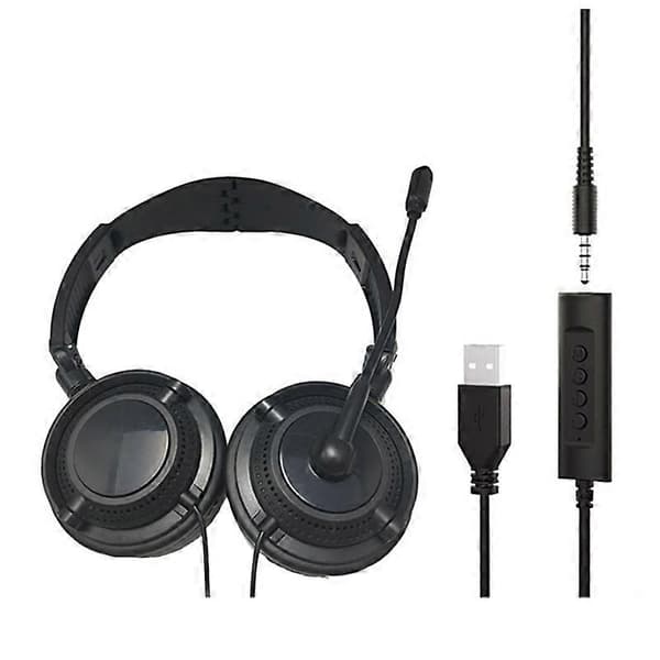 PC-headset med mikrofon med støjreduktion og lydkontrol - Universal operatør/hjemmekontor USB-headset