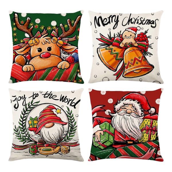 Jul Kuddfodral Set Linne Tryckta Jultomte Kuddfodral för Vardagsrum Soffa Hem Sovrum