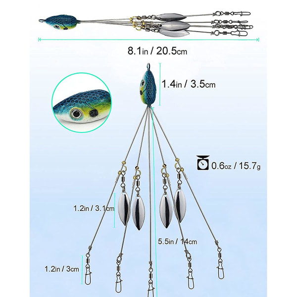 Parasol Rig til Bass, Striber Fiskeri, Ferskvandsfiskeri Swimbait Lures Rig Kit, Blå