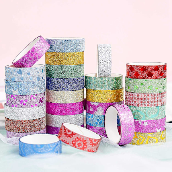 50 Ruller Glitter Washi Tape Sæt, Dekorativ Klæbende Maskeringsbånd til Håndværk, Scrapbooking Tilbehør