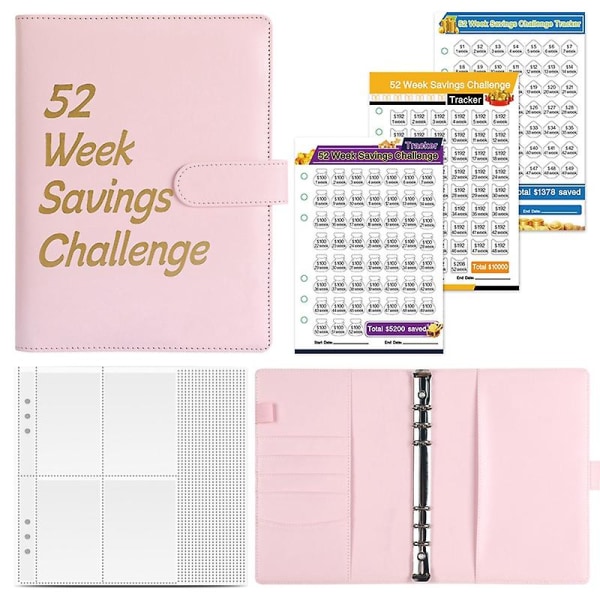 52 viikon rahansäästöhaastekansio ja käteiskirjekuoret säästämistä varten, A5 Budget Binder Savings Chal