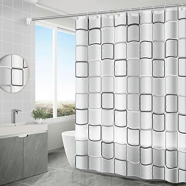 Maskinvaskbart vanntett polyesterstoff, baderomsgardiner med 6 kroker 180 x 80 cm hvit