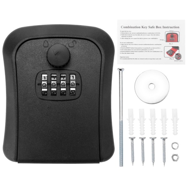 Key Lock Box, Wall-mounted Alloy Key Box Weatherproof 4-digit Combination Key Storage Lock Box