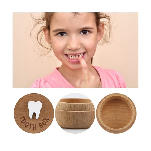 Tooth Fairy Box 3d udskåret trææske Souvenir droppet tandsminde opbevaringsboks gave til dreng eller gi