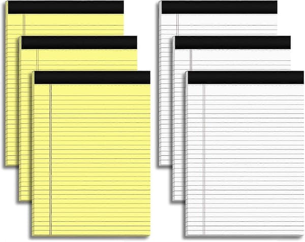 6-pak Legal Pads 5x8 Linjerede Notesblokke til Lektier, 30 Ark Perforeret