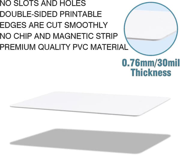 Premium Blanke Pvc-kort - Pakke med 20 Hvide Plastikkort til Id-Badge-printere