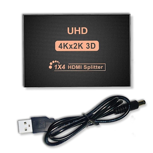 4K 1X4 Splitter, 1 Port till 4 Skärmar, Dubblering/Spegel, USB-driven Splitter för (Utgångar)