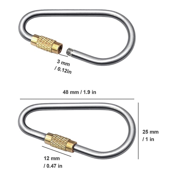 6 stk Mini Titanium Låsbare Karabinkroker, små Lettvægtstabile D-ring Nøkkelringklips til innendørs utendørs