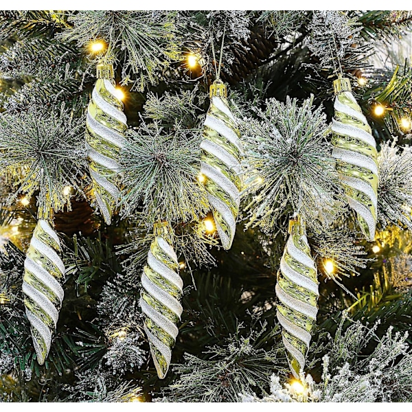 Paketti 11*3mm Suuria Kierteisiä Koristepalloja - Kiiltävä & Glitter-Koristellut - Joulukuusen Koristeet (Kulta)