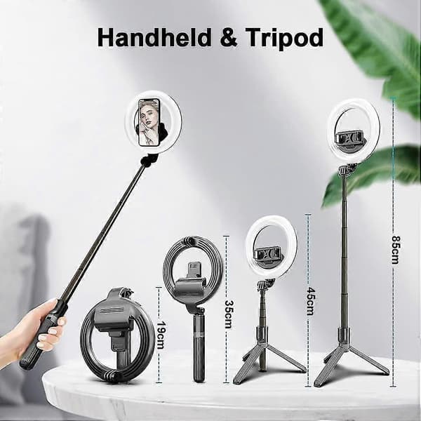 Selfie Ring Light med Stativ Bluetooth Fjernkontroll 6.3\" Ring Light