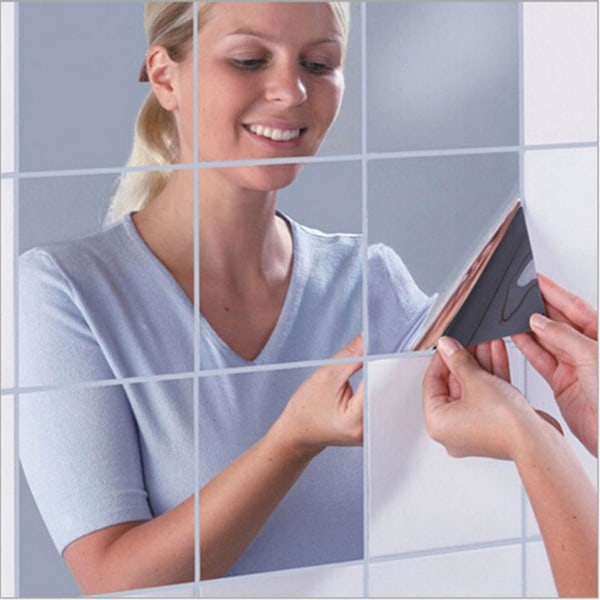 3x speil veggklistremerke rektangel selvklebende romdekor av høy kvalitet Møbelfilmer Speilfolie