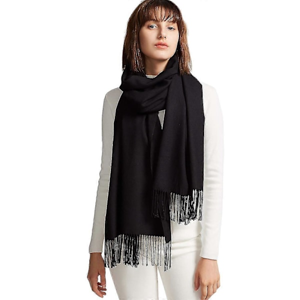 Dame Stor Blød Cashmere-lignende Pashmina Sjaler Wraps Let Tørklæde Sort