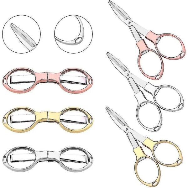 6pc Folding Scissors, Portable Stainless Steel Safety Scissors, Glasses Shaped Mini Scissors With 3