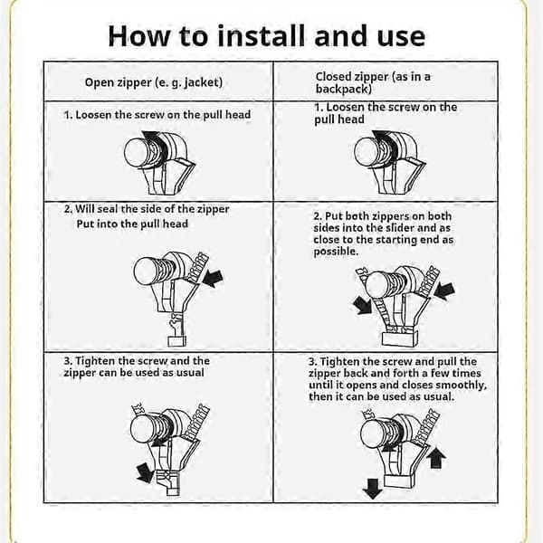 Fix Zip Puller, Universal Dragkedjereparatör, Zip Slider Reparationskit, för Sömnad av Kläder, Ryggsäckar