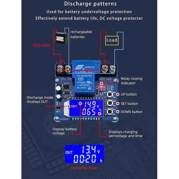 Dc6-60v 30a Akun latausohjausmoduuli Suojauslevy Latausajan kytkin Lcd-näyttö