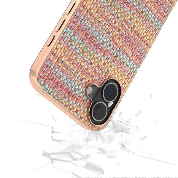 Til iPhone 16 etui galvanisering kant ternet tekstur PU læder+PC+TPU telefoncover -