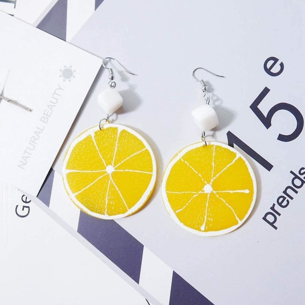 Frisk citron appelsin skive dråbe øreringe kvinder akryl frugt smykker