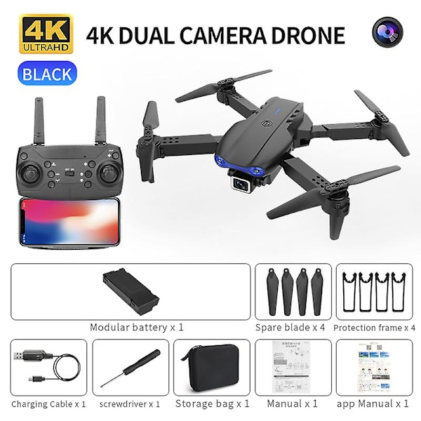 Kokoontaittuva drone HD 4K yhdellä kameralla, pitkä akunkesto, E88 PRO kauko-ohjattava ilma-alus, Bl