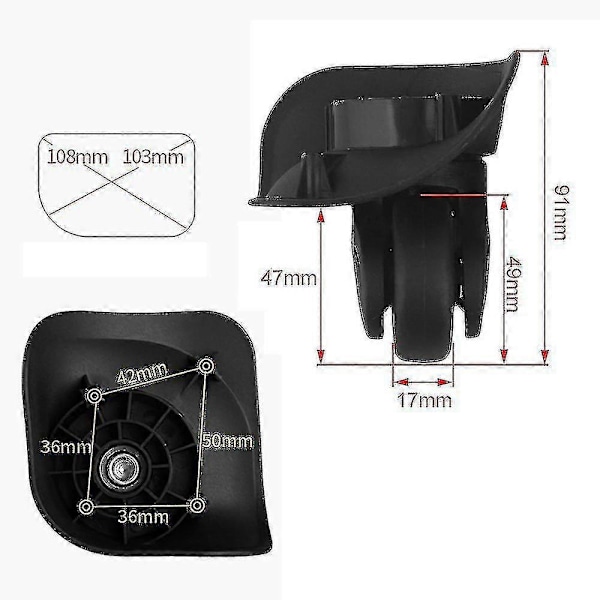 1 pari 91x107x49mm Suuri musta matkalaukku 360 pyörivä pyörä