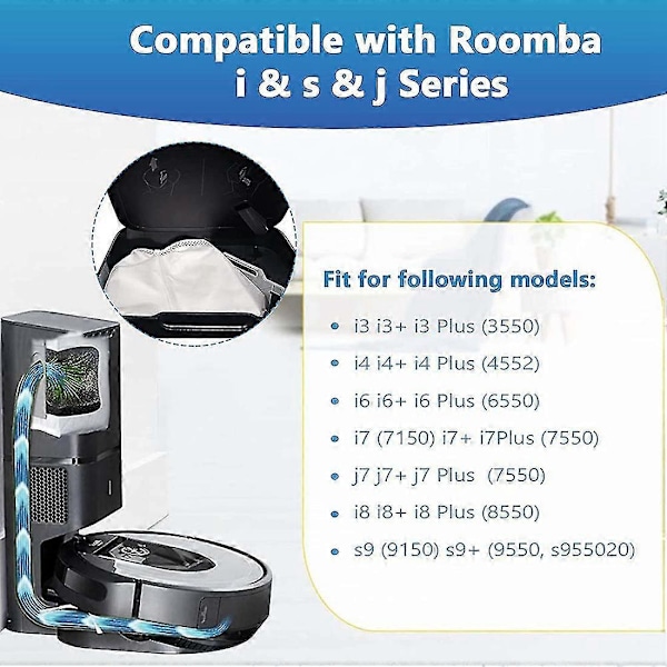 12-pack dammsugarpåsar kompatibla ersättningar för iRobot Roomba I3, i4, i6