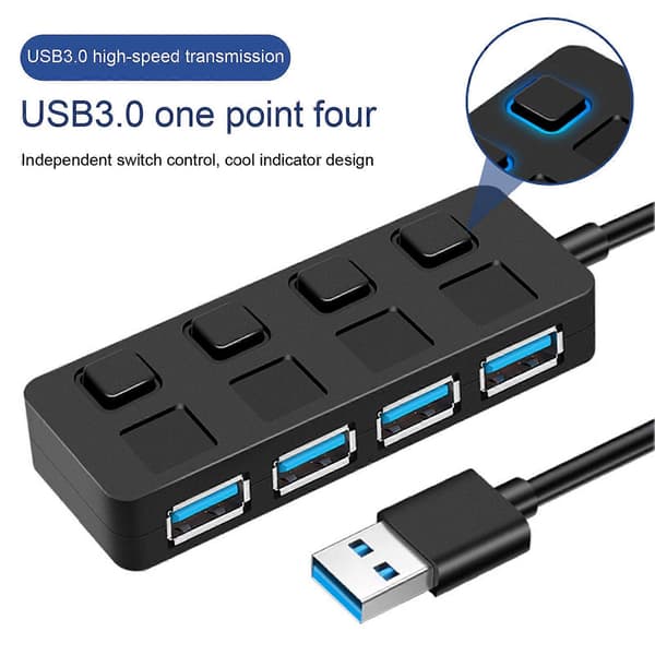 Hub-forlænger Uafhængig Switch Plug & Play Computertilbehør USB3.0 Tastatur Mus USB Hub Adapter til USB