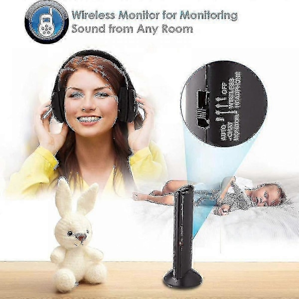 Trådløse TV-hovedtelefoner Hjemmeheadset til TV-kiggeri, TV-øre mikrofon 5 i 1 funktioner med sender, FM-radio, 3,5 mm jack XXF