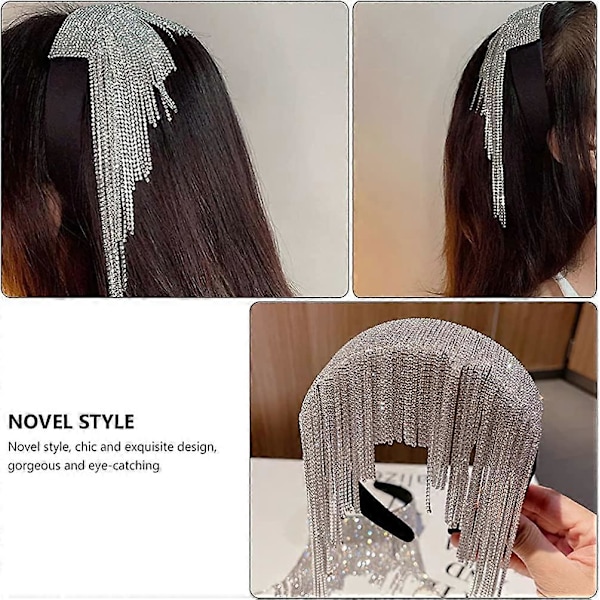 Minkissy Rhinestone Tassel Hårbøjle Glitrende Diamant Tassel Hårbånd Krystal Hovedbeklædning Perlebesat Bryllupshovedbeklædning Tilbehør til Kvinder og Piger Sølv