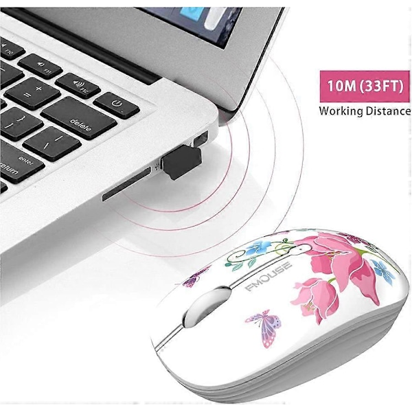 M101 Langaton Hiiri Söpö Hiljainen Tietokonehiiri USB-Vastaanottimella, 2.4G Optinen Langaton Matkahiiri 1600 DPI Yhteensopiva Kannettavan, Muistikirjan, PC:n, Com:n Kanssa