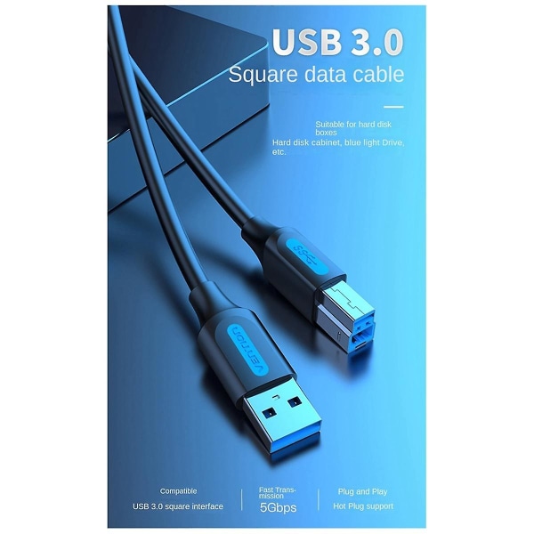 Tulostinkaapeli USB 3.0 tyyppi A uros B uros kaapeli tulostimelle 2m