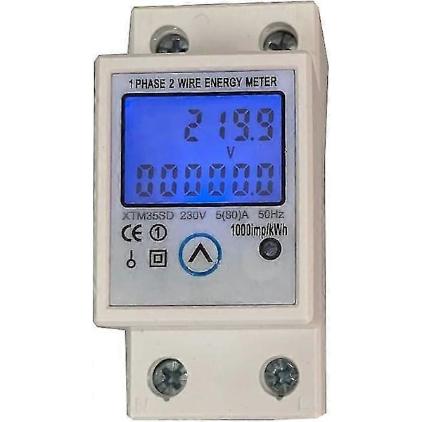 AC Strømmåler 230V 5-80A Energimåler Digital Bakgrunnsbelysning Nullstillbar Enfas Wattmeter Elektrisk Skinnefeste 50Hz LCD Din