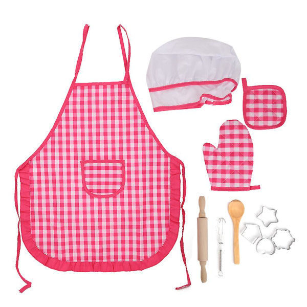 Gör-det-själv-barn Matlagning Set Kök Rollspel Förkläde Barn Matlagningsleksaker Giftred Pläd Set 11st