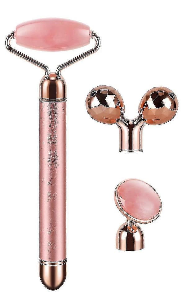 3-i-1 Elektrisk Jade Roller 3d Roller Ansiktsroller Ansiktsmassasjeapparat, Rose Quartz