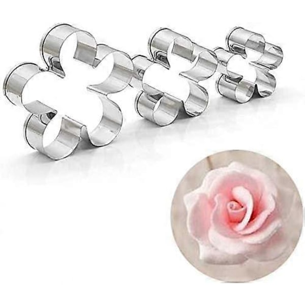 Rosebladform Kakeutstikkersett i Rustfritt Stål, 3 stk Roseblomstform DIY Kjeks Bakverk Fondantform Kakedekorasjon