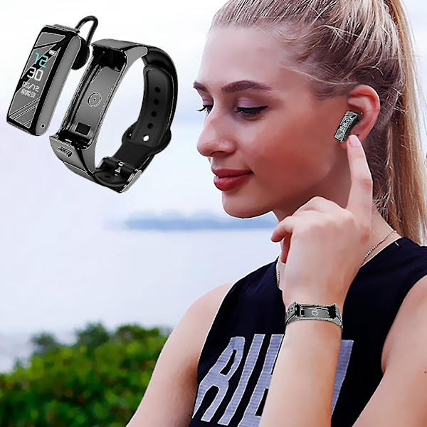 B6 Smart Armband Bluetooth Headset 2-i-1 Pulsmätare Herr- och Damsportsklocka Stegräknare