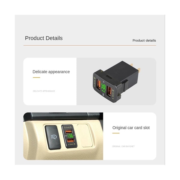 Qc3.0 Biloplader Dobbelt Usb Konverteringstilbehør Til Blåt Lys Størrelse: 33x23mm D 12/24v