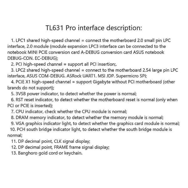 TL631 Pro Multifunktionel Desktop Laptop LPC-DEBUG Post Kort PCI PCI-E Mini PCI-E Bundkort Diagnostisk Analysator Tester, A