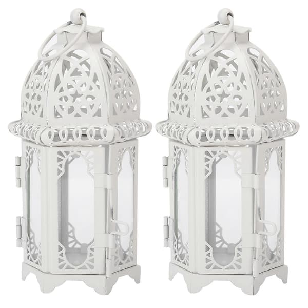 2 stk Lysestake Ornamenter Hvit Transparent Romantisk Slott Jern Henge Lysestake YEMAA