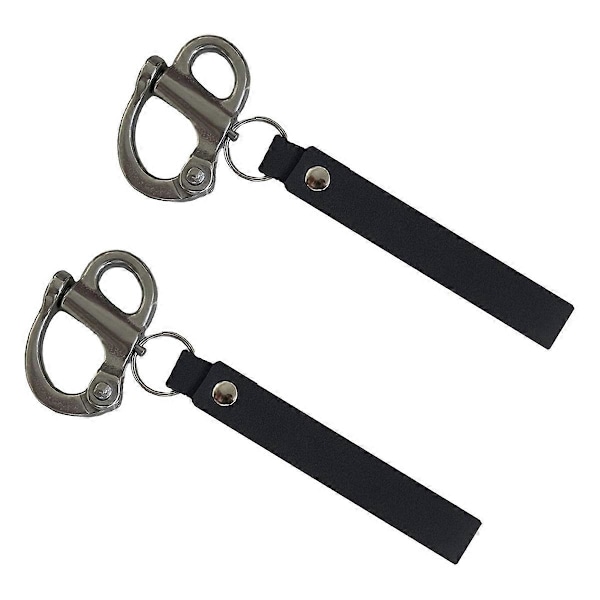 2-pak Maske Hurtigudløsningssjækel med Læderhåndtag til Brandmand, 316 Rustfrit Stål Fast Snap Sjækel Lanyard