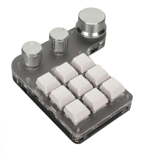 Mini Custom Keypad 9 Taster 3 Knotter Programmerbar RGB Bakgrunnsbelyst Programmering Makro Keypad for Datamaskin Spillprogramvare Hvit