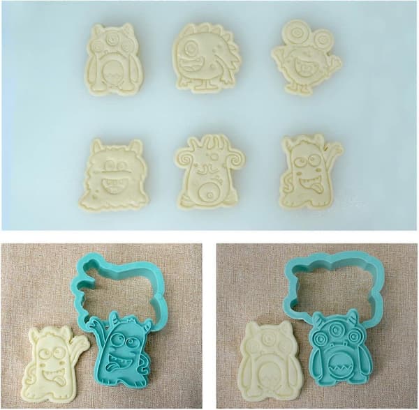 3D Kakformar med Stämplar, 6 st Tecknade Tryckbara Kakformar för Godis DIY Bakningstillbehör