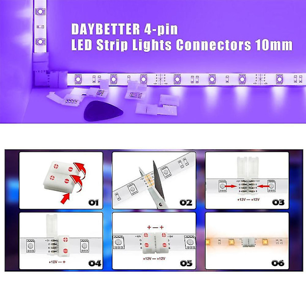 Connector Kit til 5050 10mm 4-pin, L Form 4-pin LED-stik, Loddefri Tilbehør til DIY