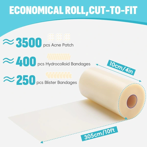 2m Large Hydrocolloid Dressing Roll, Flexible and Skin-Friendly Hydrocolloid Patch Tape, Waterproof Hydrocolloid