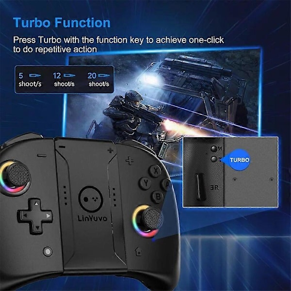 LinYuvo KS53 JoyPad Til Nintendo Switch Trådløs Bluetooth Controller Auto-Fire Gamepad Controller Kompatibel Nintendo Joystick