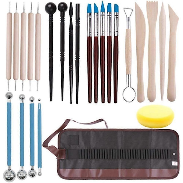 25 st Polymerlera Verktyg Modellera Skulpteringsverktyg Kit för Keramikskulptur Trä Prickverktyg