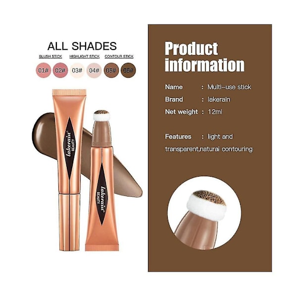 Multi- Makeup Pen Blush High-gloss Contour Pen Svamp Tip Pearlescent Fin Skinnende Lysnende Skønhedsstift, 5