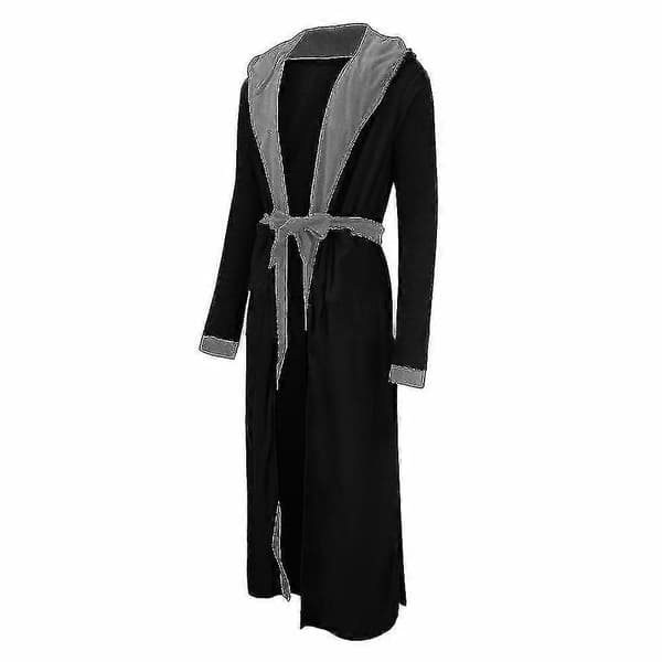 Fleece Morgenkåpe med Hette for Menn - Nattøy-3XL-Svart Grå