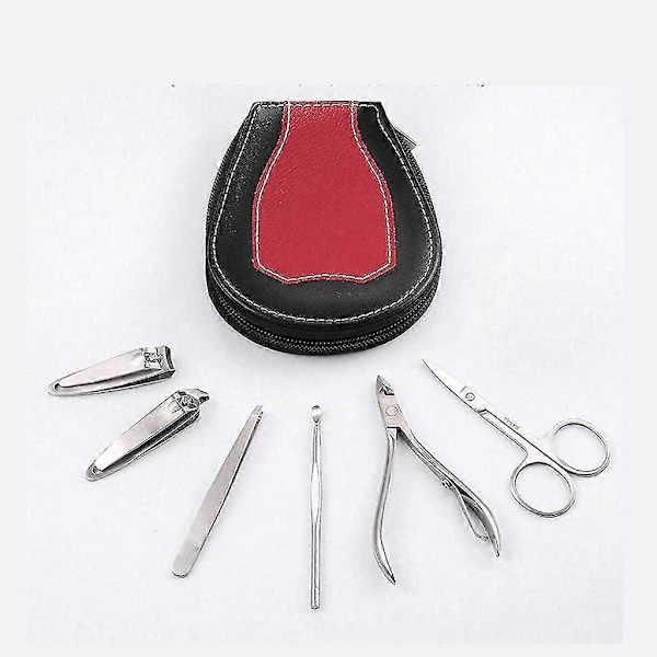Nagelklippare Set Rostfritt Stål Manikyrklippare Nageltänger Portabelt Set 8 Delar Röd Nagel Sax Set för Män och Kvinnor