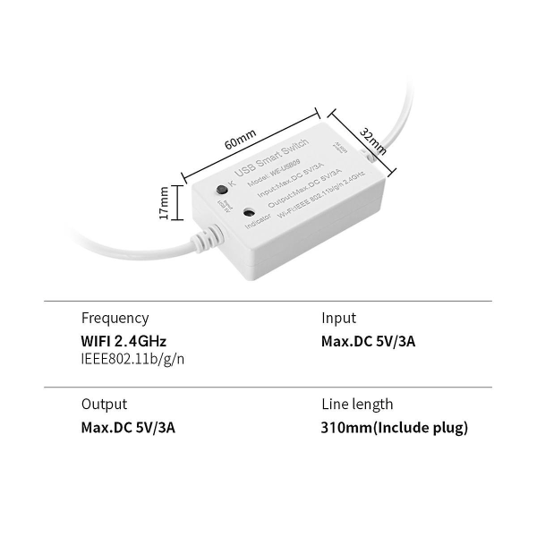 USB Smart Switch Wifi-kontroller Universal bryter timer Smart Life for USB-apparater for Alexa G