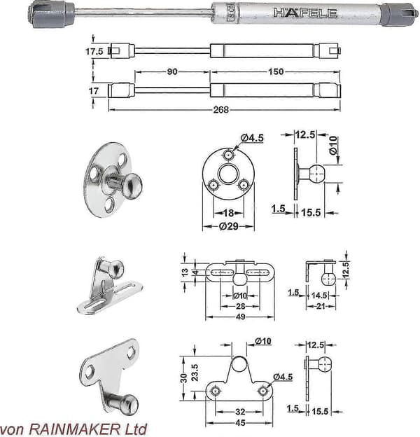 Hafele 60n Hydraulisk Gasfjäder - Stötdämpare För Kökslucka Luckstöd